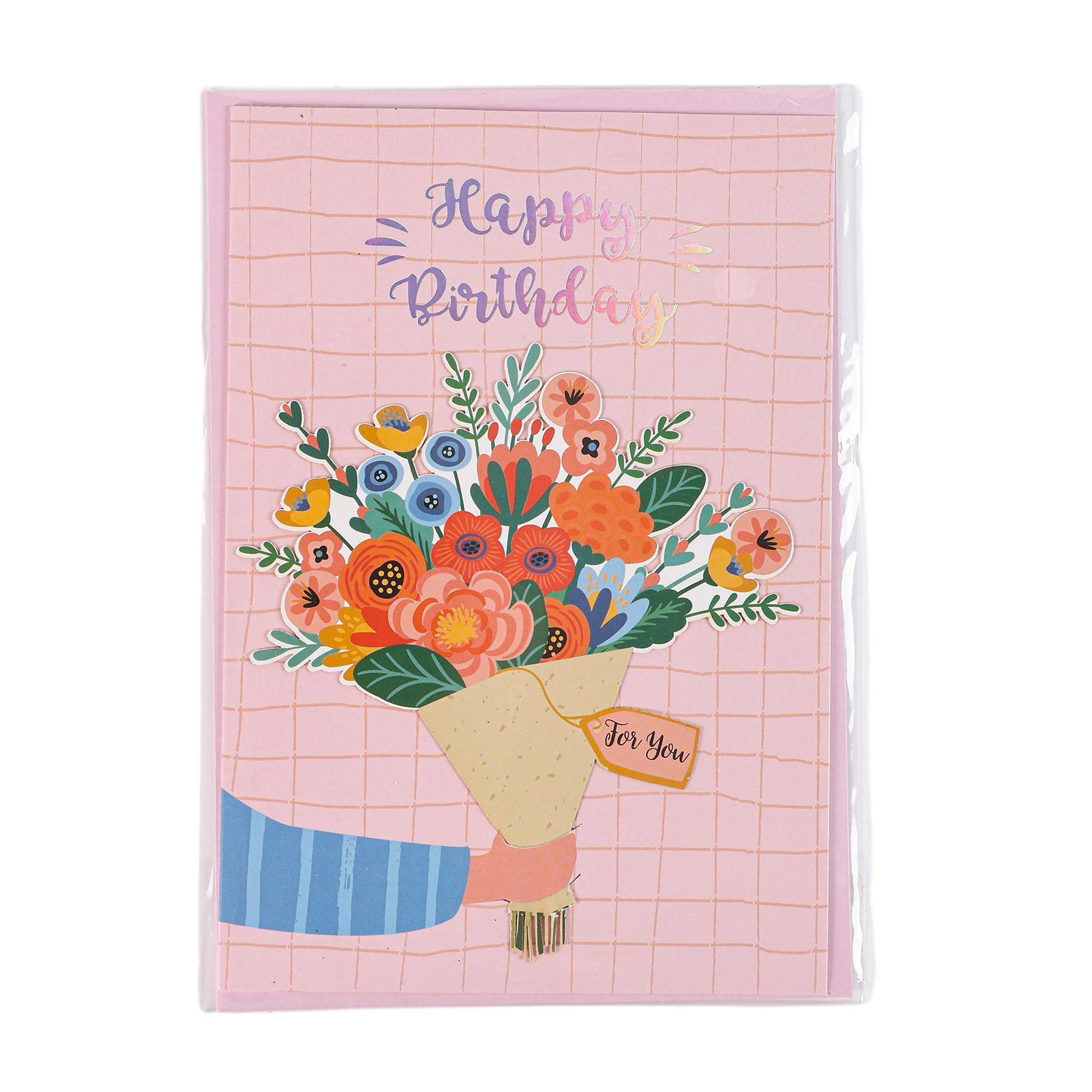 Pink Plaid Bouquet Birthday Card BA011